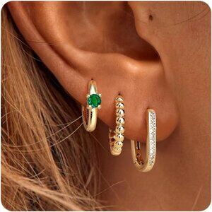 🆕 Women Green Trendy Small Hoop Earrings Twisted Huggie Thick Open Chunky Stack